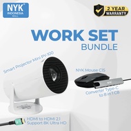 NYK [BACK TO OFFICE KIT] WORK SET Bunde MOUSE C15 Wireless Projector PY-100 C8 in 1 Hub 8K HDMI 3 Me