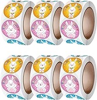 6 Rolls Easter Stickers Easter Gift Packing Stickers Easter Bunny Stickers Easter Party Favor Water Bottle Sticker Party Seal Sticker Copper Plate Stickers Rabbit Decorations Child