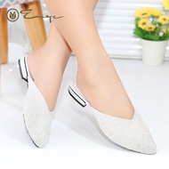 Emye - Sandal Selop Brukat Glitter Pengantin Wanita Flatshoes Putih 36-41