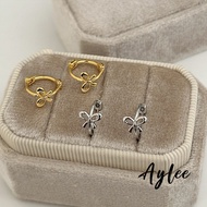 [Aylee]Gold butterfly ear clip earrings for female students and anti-allergy round earrings B918