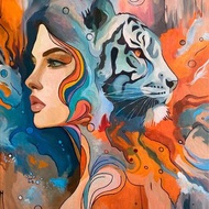 Girl with a tiger original oil painting canvas animal art