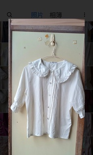 娃娃領 短袖 花邊襯衫 外套 復古日系 Vintage古著 洛麗塔 lolita  秋冬女裝修身內搭上衣