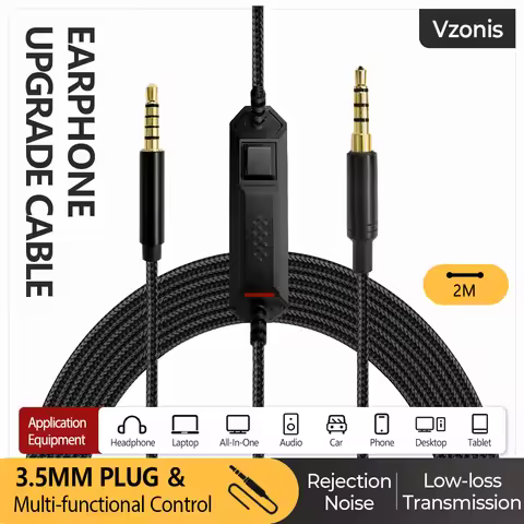 Gaming Headset Upgrade Cable Inline Control Audio Cable with 3.5MM Jack Plug for Logitech G233 G433 