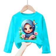 atasan kaos anak perempuan/cewek gambar hijab girl muslimah lengan panjang Tshirt kids 1-12 tahun k.