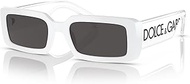 DG 6187 331287 White Plastic Rectangle Sunglasses Grey Lens, White