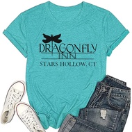 Dragonfly Inn Stars Hollow Shirt for Women Dragonfly T-Shirt Graphic Printed Short Sleeve Tee Tops