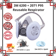 3M 6000 Series Reusable Respirator / Mask 2pcs  Set ( 6200 Half Face Respirator + 2071 P95 Filter )
