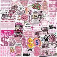 50PCS Funny Pink Money Coin Stickers Currency Decals Party Supplies DIY Phone Decor Waterproof Stick