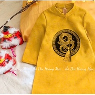 Áo dài cách tân bé trai đỏ vàng thêu rồng tròn ngực full tuyết mưa cao cấp{10-50kg} - Áo Dài Hoàng M