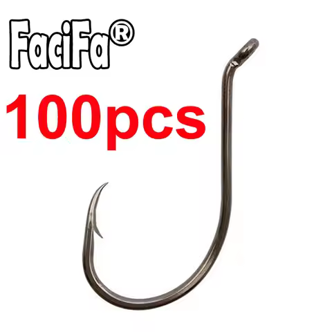 100 pcs Octopus Fishing Hook Baitholder Hook Offset Up Eye Forged Shank Carp Hook Jig Big Barbed Hoo