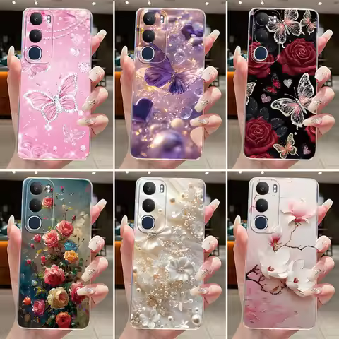 For Vivo Y29 5G V2420 Cover Vivo Y19s V2419 Case Clear Luxury Butterfly Fashion Flowers Coquette Pai