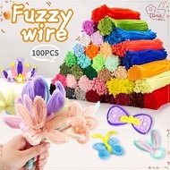100PCS 8mm Colorful Fuzzy Wire Chenille Wires Fluffy Sticks DIY Craft Fuzzy Stem Twist Wire