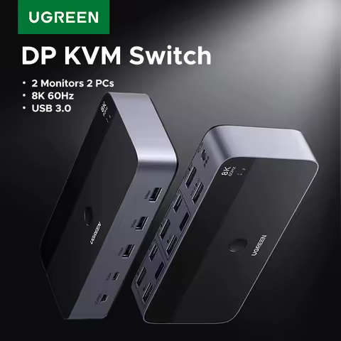 UGREEN DP KVM Switch 2 Monitors 2 PCs 8K 60Hz USB 3.0 Sharing Keyboard Mouse Monitor with HDR 3D for