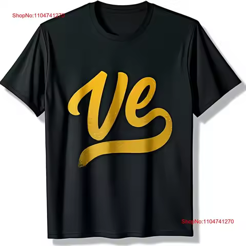 Stylish Black T Shirt with Shimmering Gold Cursive VE Men s vintage Washed Top For Everyday Wear Str