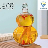 1 liter gourd bottle / 1000ml glass gourd bottle with glass stopper / glass gourd jar for ginseng