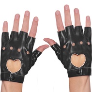 Skeleteen Fingerless Biker Jazz Gloves - 80s Style Gothic Black Faux Leather Punk Biker Gloves with 