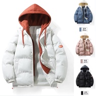 M-5XL Large Size Cotton Jacket Men Winter Hooded Solid Color Bread Men's Top Couple Versatile Warm (