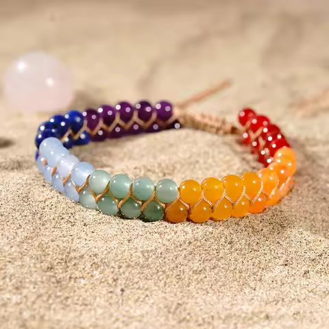 7 Chakras Natural Stone Anklet For Women Symbolize Happiness And Good Luck Crystal Braided Rope Ankl