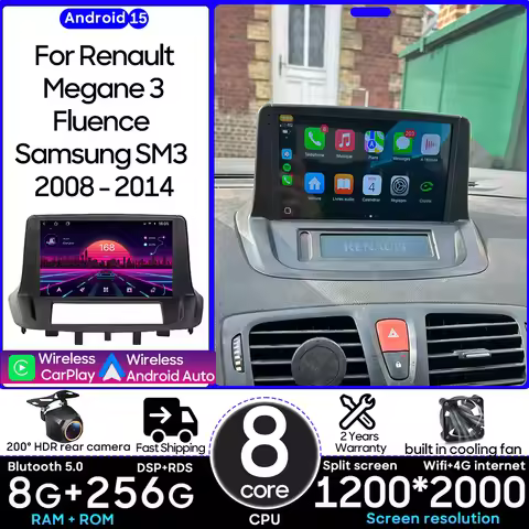 Android For Renault Megane 3 Fluence Samsung SM3 2008-2014 Car Multimedia Player Carplay Auto Radio 