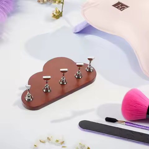Press On Nail Practice Stand 5Pcs Cloud Wood Base Acrylic Holders Manicure Display Rack Nail Art Org