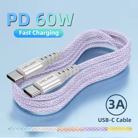 USLION USB Type C to USB C Cable PD60W 3A Quick Charge 3.0 Fast Charging Charger Data Cord 0.3M 1M 2