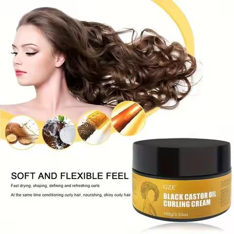 GZE Black Castor Oil Curl Defining Cream Non-stick Hydrates & eliminates frizz, Hair-Smoothing Anti-
