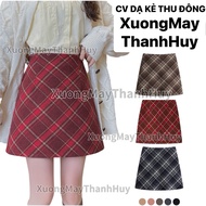 Short A-Line Evening Dress with protective pants, Autumn-Winter Plaid Evening Dress-551