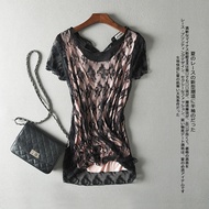2015 summer new Women Korean Slim thin fake two openwork lace shirt sexy hook flower lace T-shirt