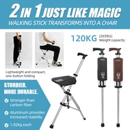 2‑in‑1 Walking Stick Transforms to Chair Like Magic One‑Button Folding Cane Seat Sturdy Aluminum Fra