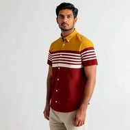 Modern Stripe Short Sleeve Shirt 100% Cotton Baju Kasual Lelaki