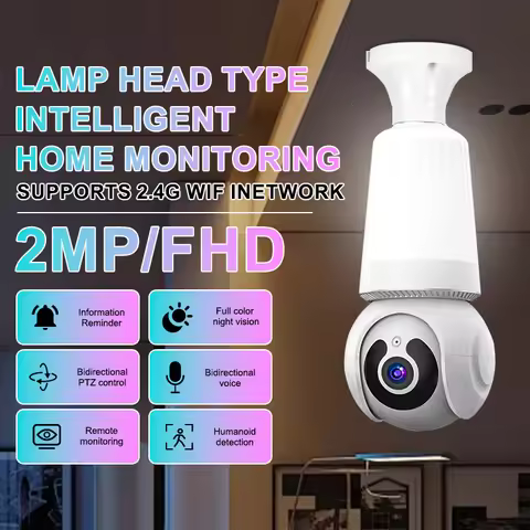 2MP wireless WiFi bulb camera for home security, equipped with motion tracking, 355 degree pan tilt 