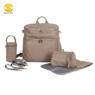 Baby Diaper Bag Backpack Solid PU Leather Mummy Maternity Bag Large Capacity Travel Back Pack Stroll