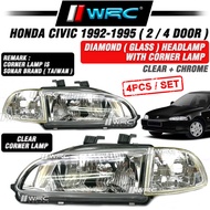 Honda Civic 1992-1995 EG6 EG9 SR4 ( 2 / 4 Door ) Diamond ( Glass ) Headlamp ( Chrome ) With Clear Co