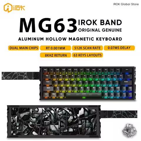 IROK MG63 Pro 64 Keys Wired Magnetic Switch Keyboard, 512KHZ All Keys Scan Rate,0.07ms,8KHZ CNC Carv