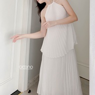 CIGNO- SET áo cổ yếm chân váy dập ly lụa FIDELIA