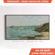 Wall Painting, Lake Painting Frame TV Art Summer Coastal Decor TV158, comes with hanging nails. (89)