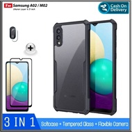 3IN1 PACKAGE Case Samsung Galaxy A02 / M02 Hard Soft Fusion Armor Shockproof TPU HD Transparent Acry