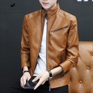 Fuguiniao Men Autumn New Motorcycle Causal Vintage Leather Jacket Coat Men Outfit Fashion Biker Zipp