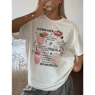 (24-Hour Delivery) Oversize T-Shirt Cute Cocktail Glass Fashion MIAMI BEACH Pastel Color Design Cott