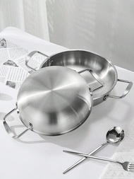 1個韓式不銹鋼快煮麵鍋小火鍋,雙耳和蓋,適用瓦斯爐銀色海鮮鍋