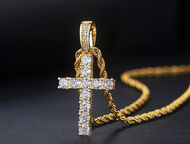 Hiphop Cross Pendant Necklace For Women Jewelry Female Statement Men Iced Out Chain Wholesale Gold Color Pawnable Cross Necklace K-Gold Necklace