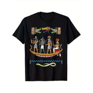 Ancient Egyptian Mythology Anubis and Tote Horus Eye Pattern-Shirt-% Cotton Anti-Shrink Street Style