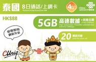 中國聯通 - 泰國8天 4G/3G 無限上網卡數據卡Sim咭 (首5GB高速數據)[H20]