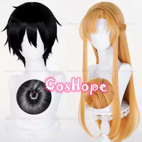 Kirito Cosplay Wig Kirigaya Kazuto Black Wig Yuuki Asuna Cosplay Orange Wig Heat Resistant Synthetic