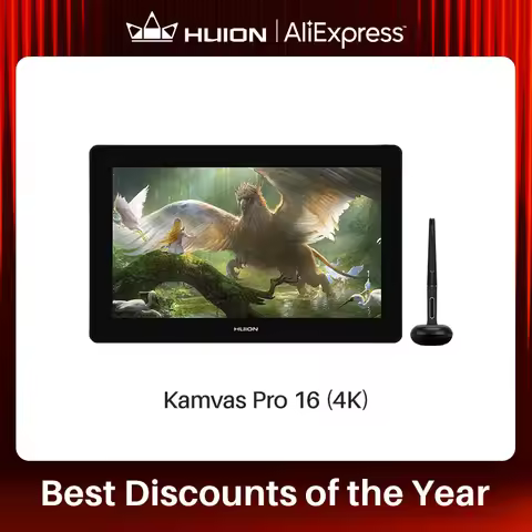 HUION Pen Display Monitor Kamvas Pro 16 4K UHD Screen AG Glass 120% sRGB Painting Graphic Pen Tablet