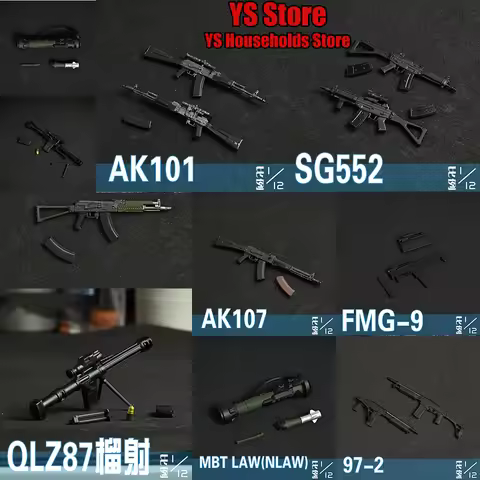 AK101 AK107 AK-74u SG552 QLZ87 FMG-9 MBT NLAW 97-2 1/12 Static Military Rifle Model Toys For 6" Mobi