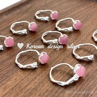 Ring Korean Blogger Sterling Silver Branch Agate Candy ins Style Open Silver Jewelry Flower Bud S925