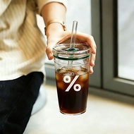 S Style Percent Glass Cup With Lid Straw Coffee Cup Household Portable Cold Brew Drink Cup 400 Milk