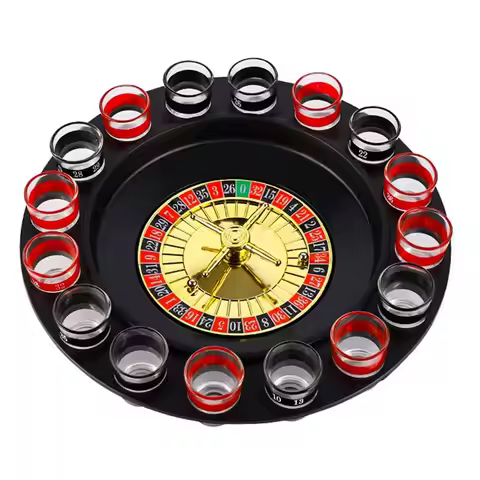 Drinking Roulette Set 16 Glasses Black/Lucency Russian Style Birthday Party Game Music Push Turntabl