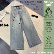 QC women's wide-leg jeans with mushroom embroidery, length 87cm + 97cm, size SML Shop Nhi (7227) coc
